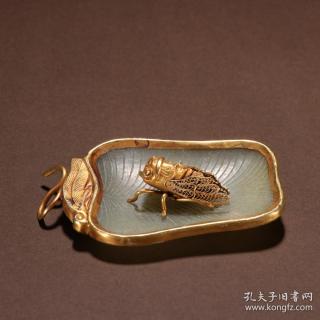 清 和田玉包金一夜成名摆件