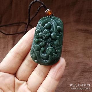 和田玉貔貅玉佩青玉双貔貅挂件男款玉牌子吊坠挂坠带证书52339mm